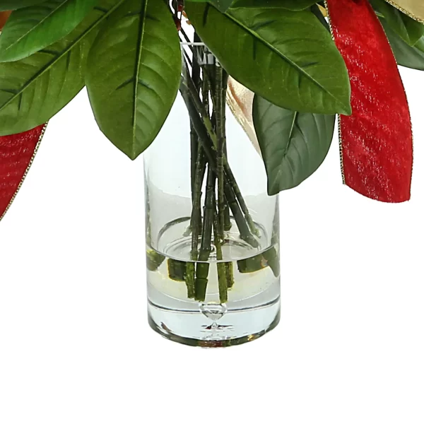 Magnolia Leaf and Berry Holiday Arrangement with Velvet Bows